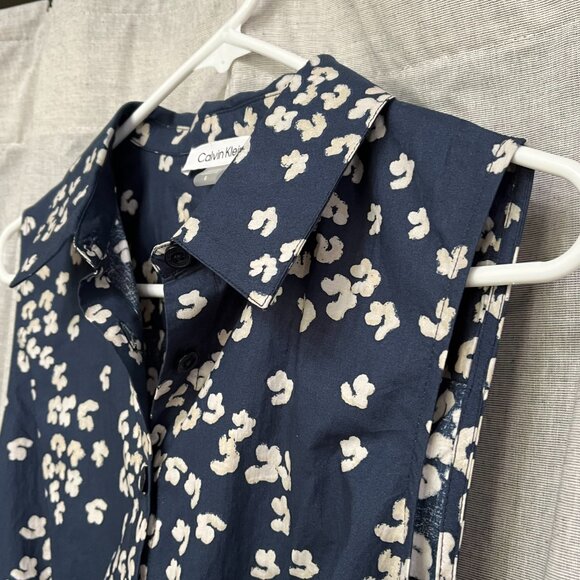 Calvin Klein Sleeveless Collared Button Down Tie Waist Dress w/ pockets Size 8 - Picture 2 of 11